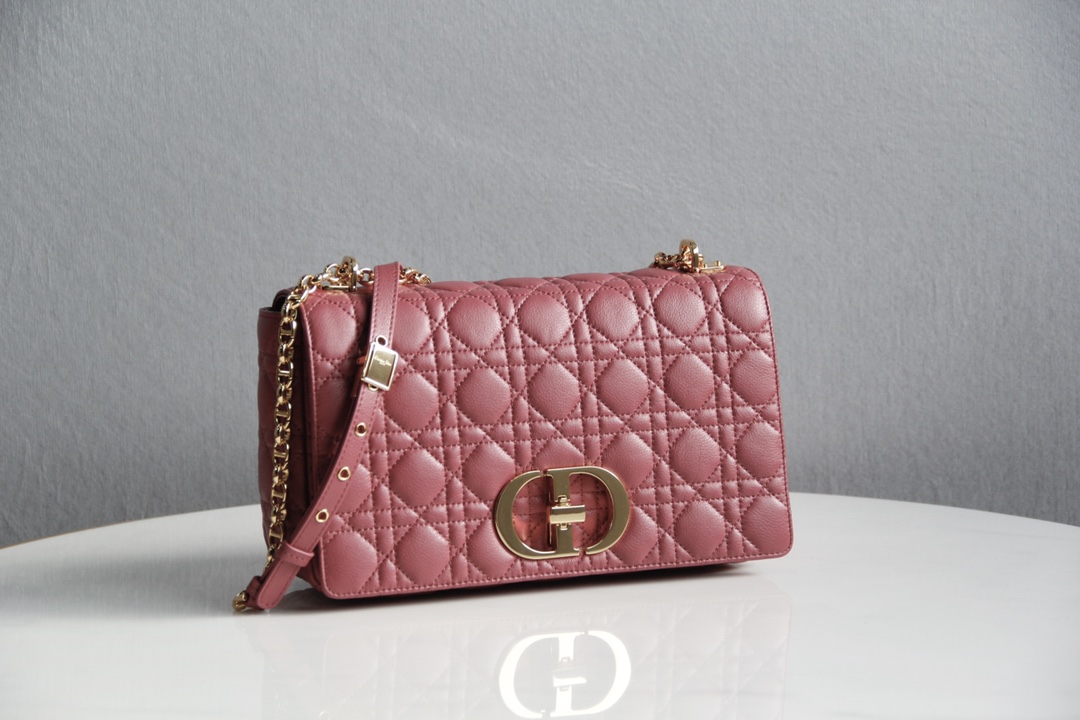 Large Dior Caro Bag Cherry Pink Supple Cannage Calfskin